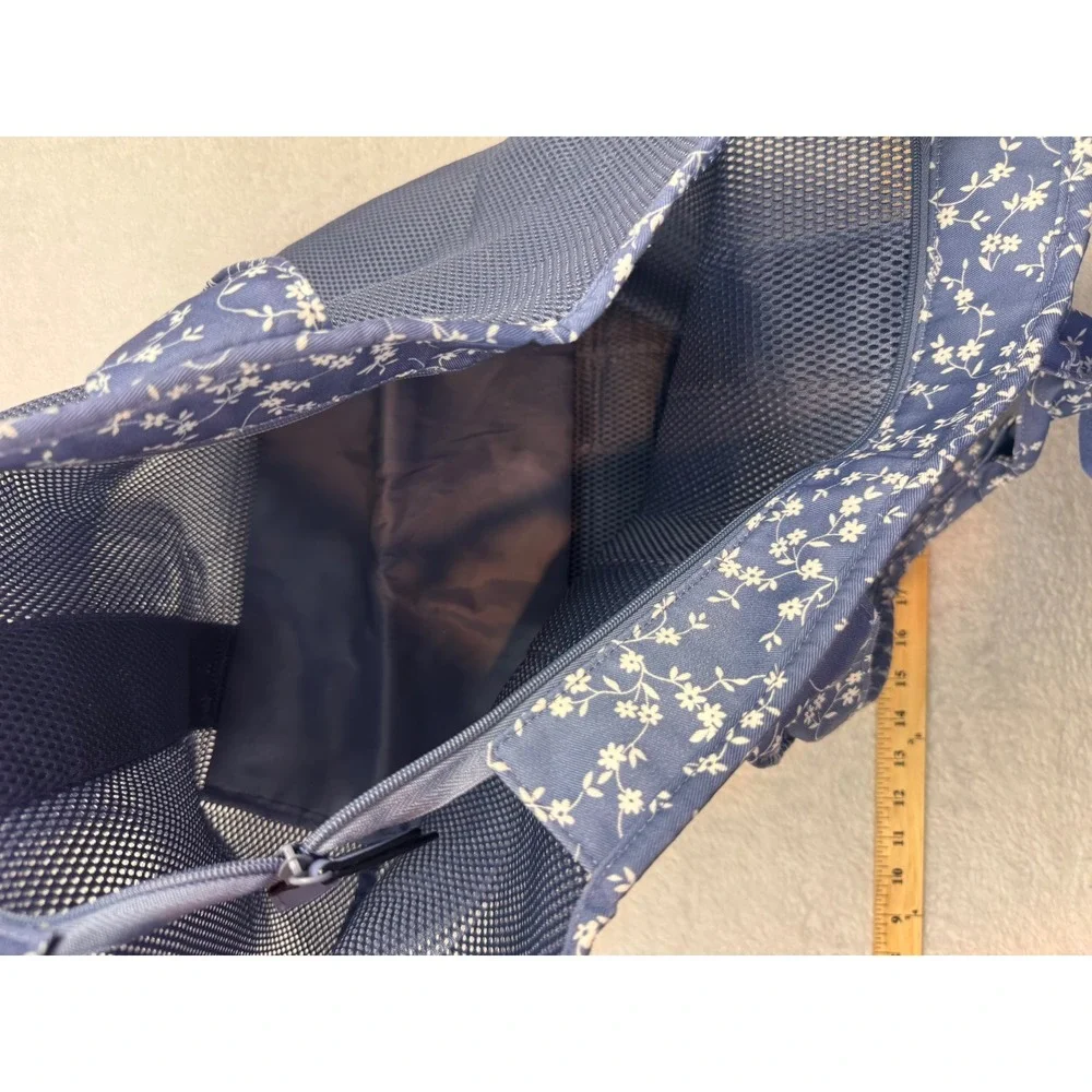 Victoria's Secret PINK Mesh Tote Bag Navy Blue Floral Zipper Beach Gym Carryall